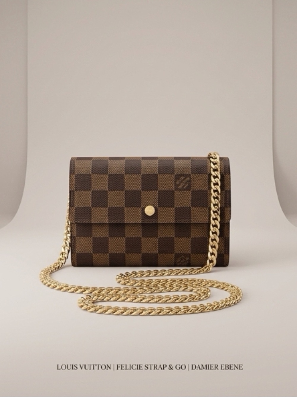 Vintage Louis Vuitton Damier Ebene Wallet Crossbody with Gold Chain Strap
